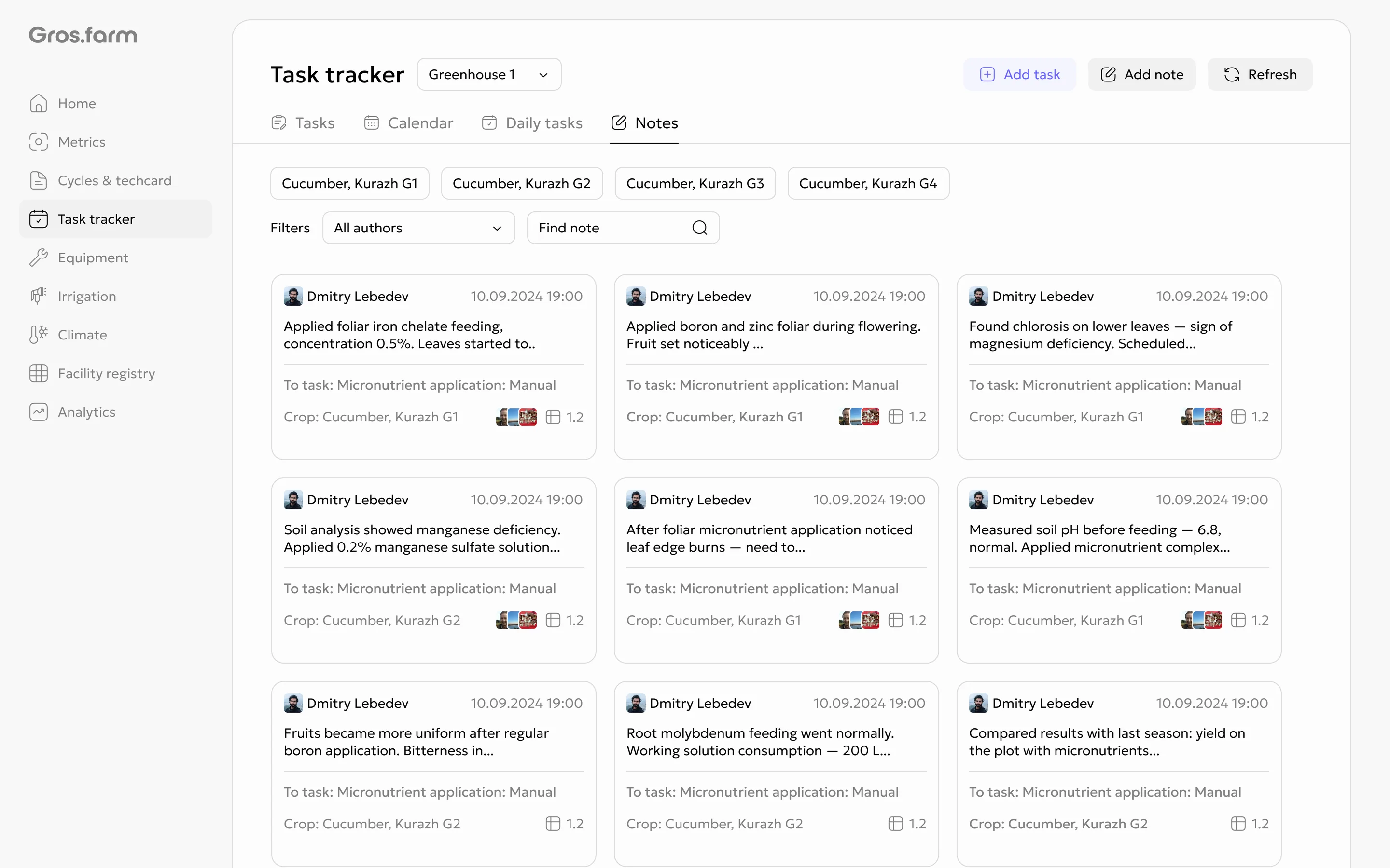 Notes registry in Task tracker
