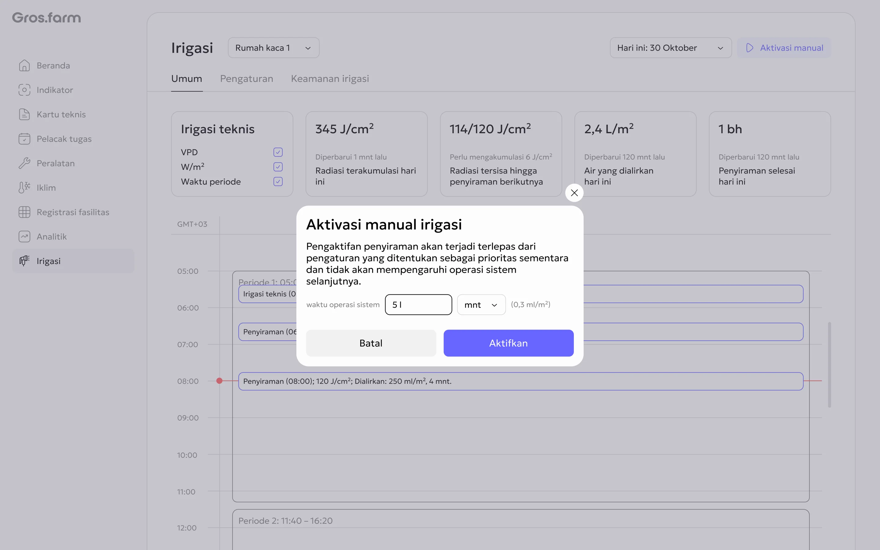 Dialog mulai irigasi manual