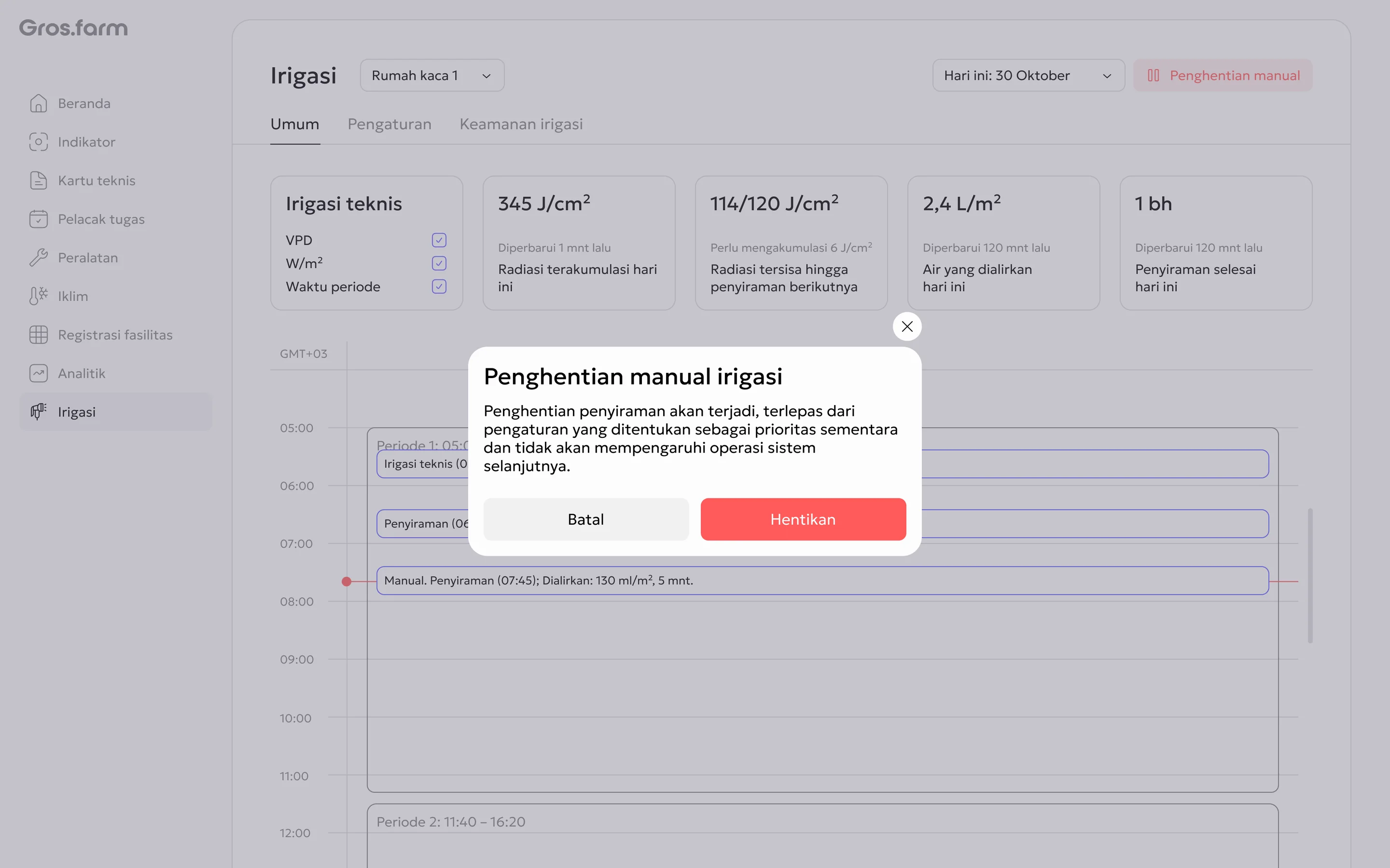 Konfirmasi berhenti irigasi manual