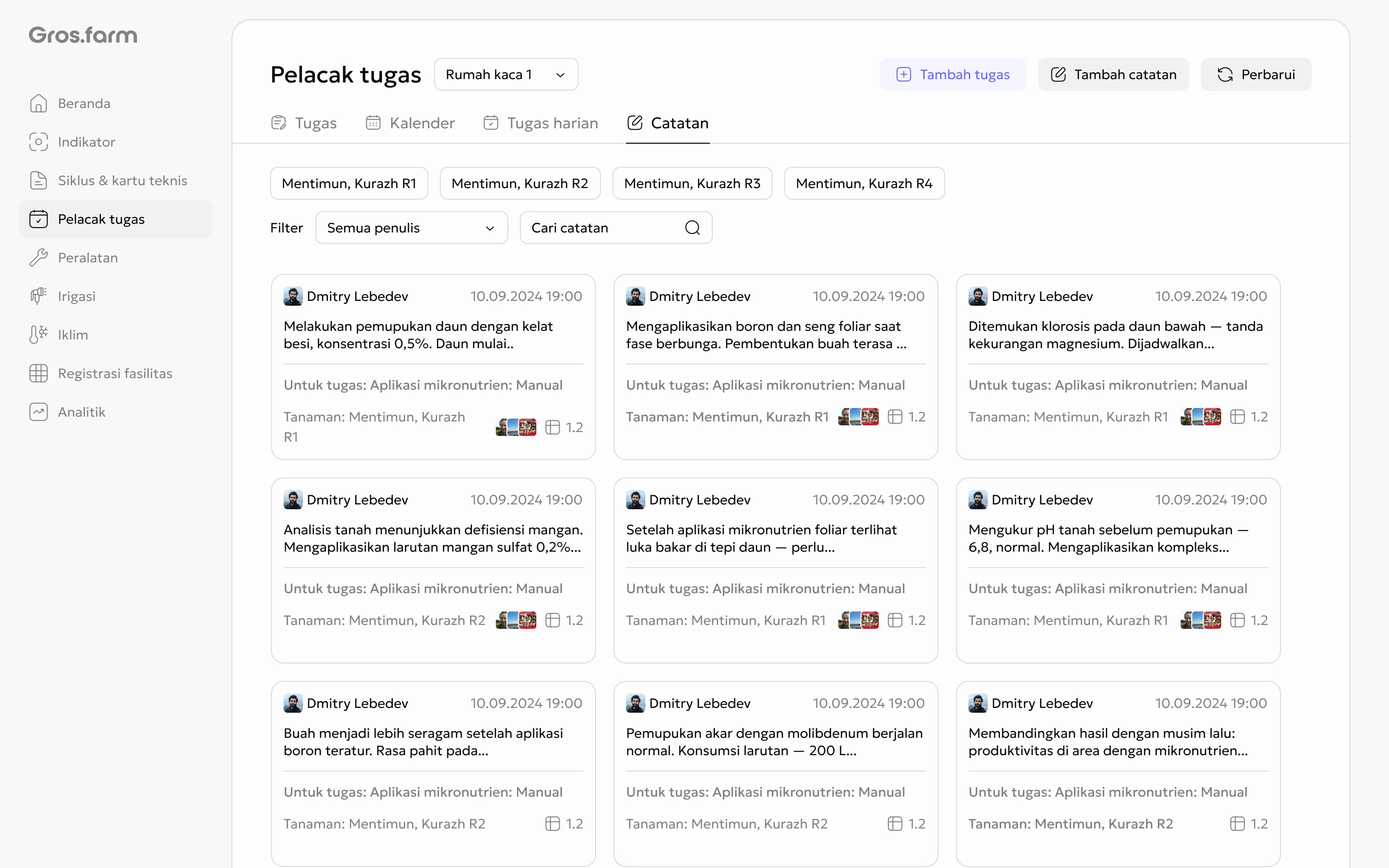 Daftar catatan di Pelacak tugas